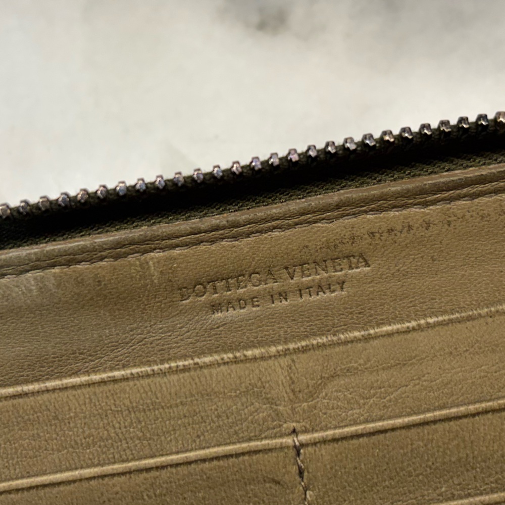 Bottega Veneta Intrecciato Zip Around Wallet Olive Taupe Woven Leather Italy - Picture 3 of 10